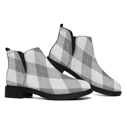 Grey Argyle Pattern Print Flat Ankle Boots