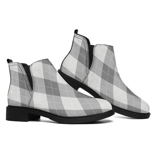 Grey Argyle Pattern Print Flat Ankle Boots