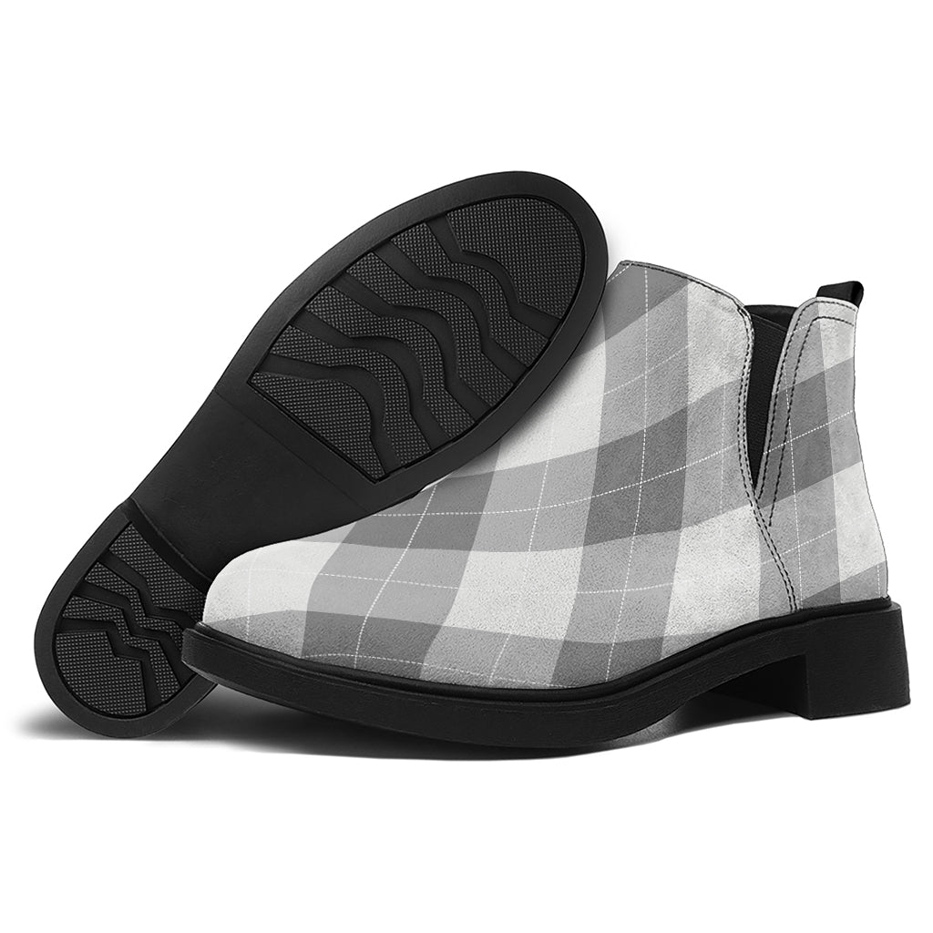 Grey Argyle Pattern Print Flat Ankle Boots