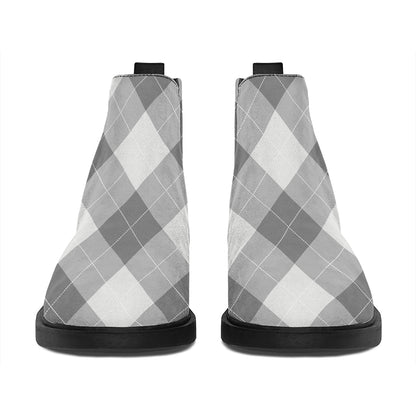 Grey Argyle Pattern Print Flat Ankle Boots