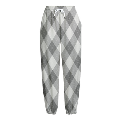 Grey Argyle Pattern Print Fleece Lined Knit Pants