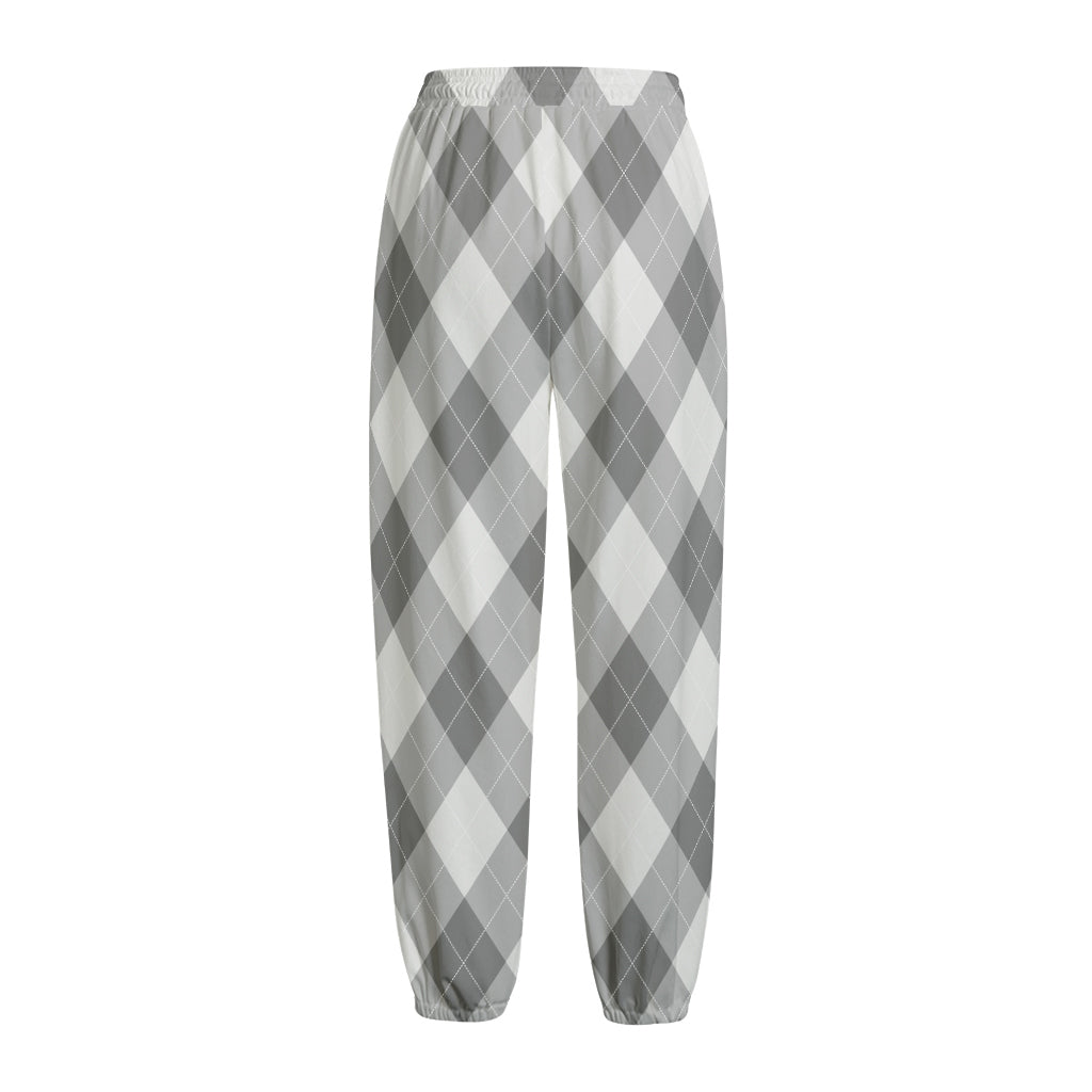 Grey Argyle Pattern Print Fleece Lined Knit Pants