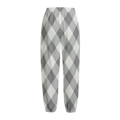Grey Argyle Pattern Print Fleece Lined Knit Pants