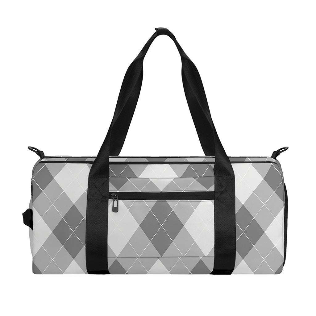 Grey Argyle Pattern Print Gym Bag