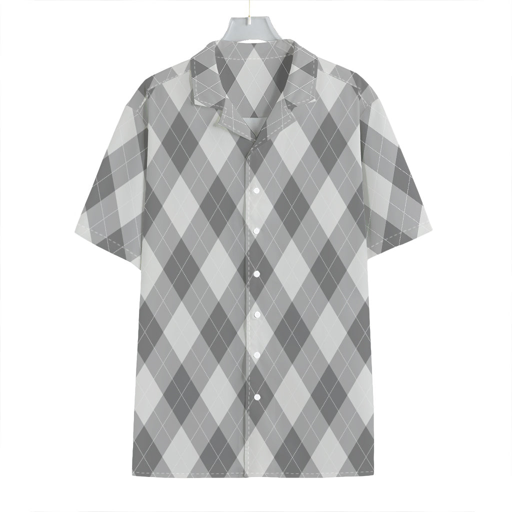Grey Argyle Pattern Print Hawaiian Shirt