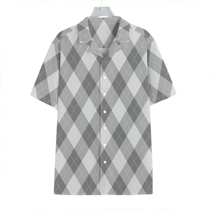 Grey Argyle Pattern Print Hawaiian Shirt