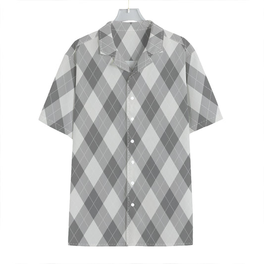 Grey Argyle Pattern Print Hawaiian Shirt