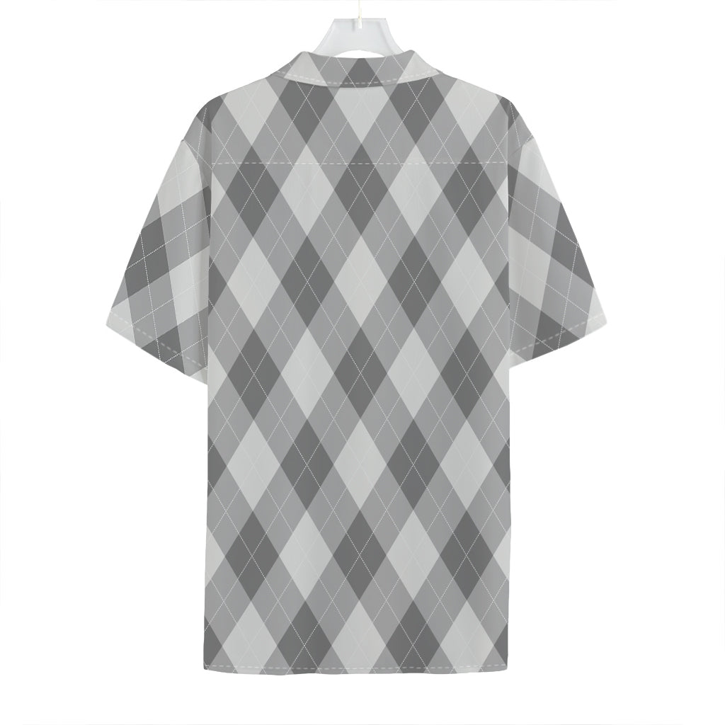 Grey Argyle Pattern Print Hawaiian Shirt