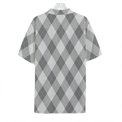 Grey Argyle Pattern Print Hawaiian Shirt