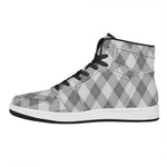 Grey Argyle Pattern Print High Top Leather Sneakers