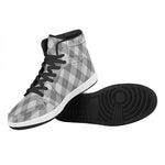 Grey Argyle Pattern Print High Top Leather Sneakers