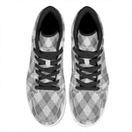 Grey Argyle Pattern Print High Top Leather Sneakers
