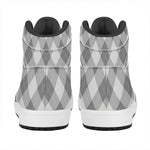 Grey Argyle Pattern Print High Top Leather Sneakers