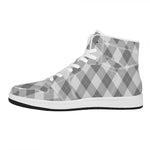 Grey Argyle Pattern Print High Top Leather Sneakers