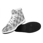 Grey Argyle Pattern Print High Top Leather Sneakers