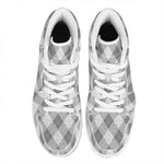 Grey Argyle Pattern Print High Top Leather Sneakers