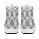Grey Argyle Pattern Print High Top Leather Sneakers