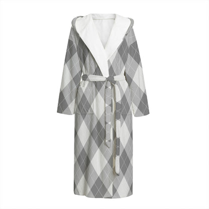 Grey Argyle Pattern Print Hooded Bathrobe