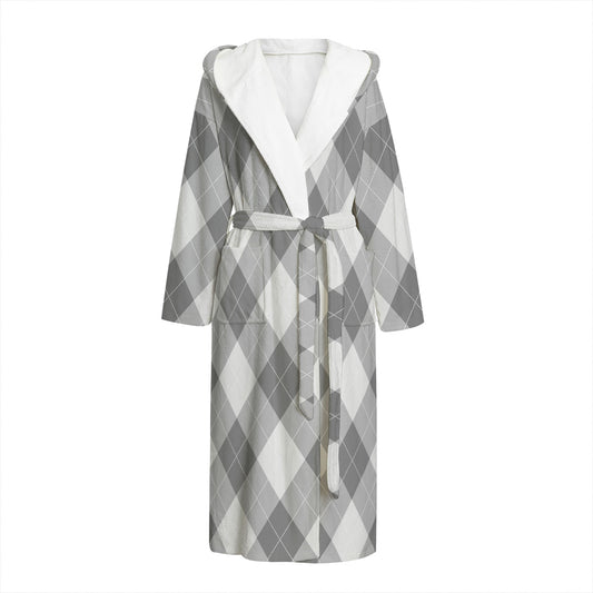 Grey Argyle Pattern Print Hooded Bathrobe