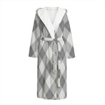 Grey Argyle Pattern Print Hooded Bathrobe