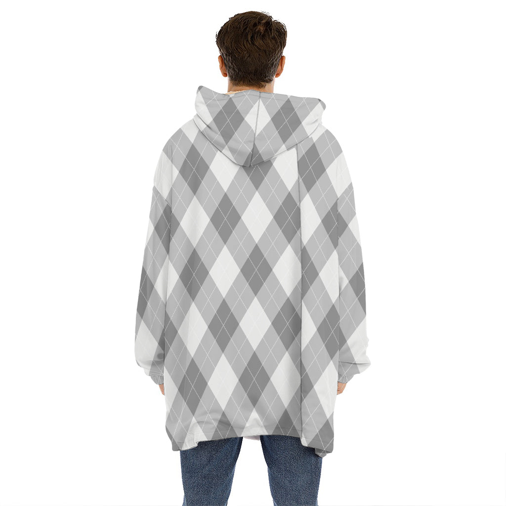 Grey Argyle Pattern Print Hoodie Blanket