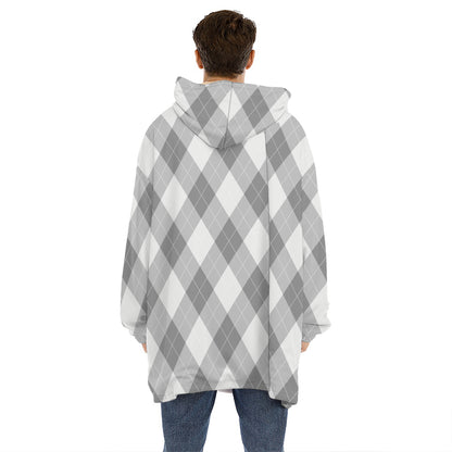 Grey Argyle Pattern Print Hoodie Blanket