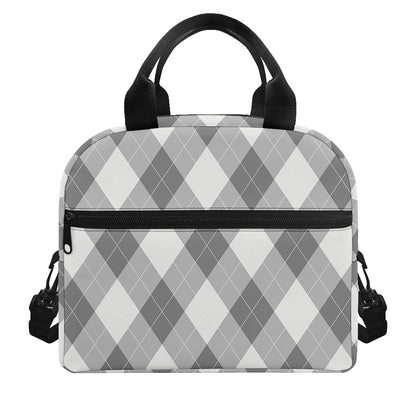Grey Argyle Pattern Print Insulated Lunch Bag