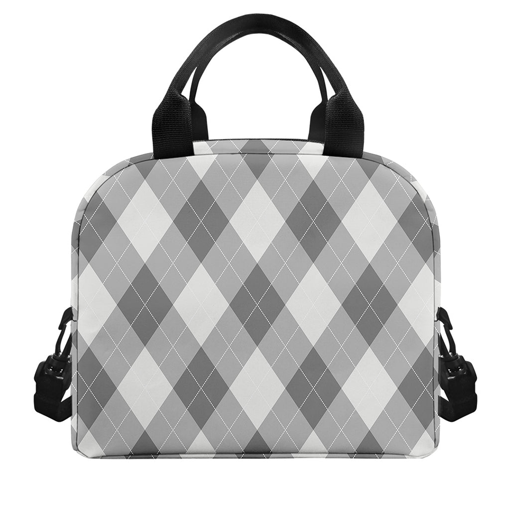 Grey Argyle Pattern Print Insulated Lunch Bag