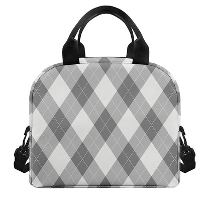 Grey Argyle Pattern Print Insulated Lunch Bag