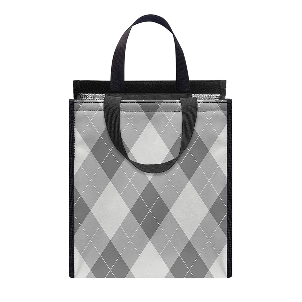 Grey Argyle Pattern Print Insulated Lunch Tote