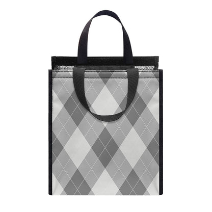 Grey Argyle Pattern Print Insulated Lunch Tote