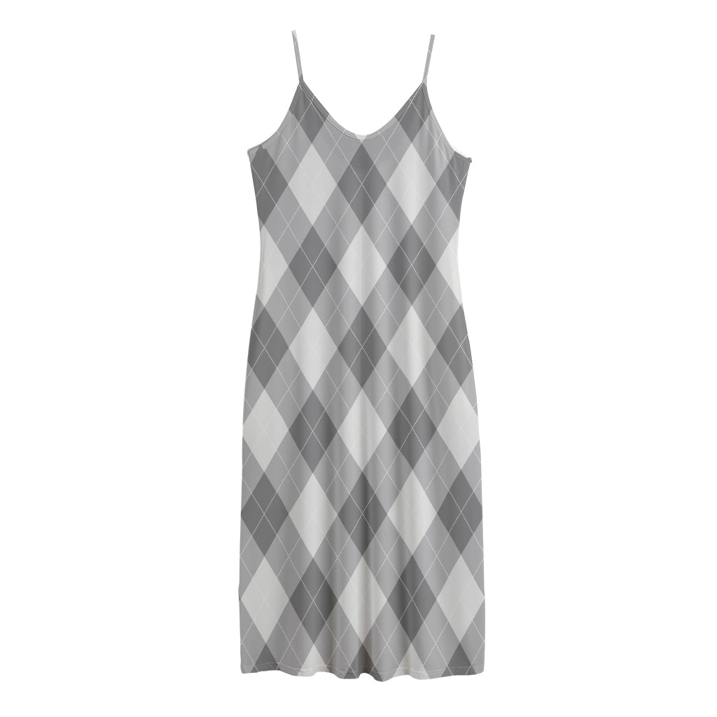 Grey Argyle Pattern Print Jersey Midi Cami Dress