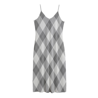 Grey Argyle Pattern Print Jersey Midi Cami Dress