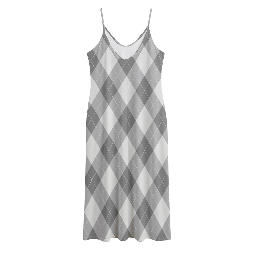 Grey Argyle Pattern Print Jersey Midi Cami Dress