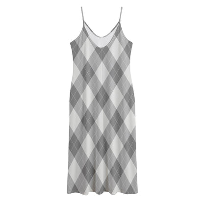 Grey Argyle Pattern Print Jersey Midi Cami Dress