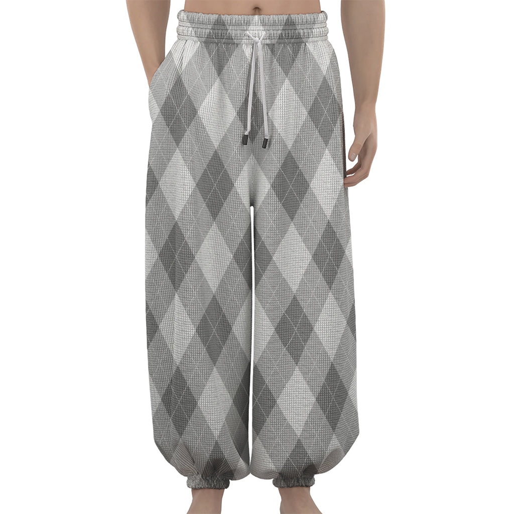 Grey Argyle Pattern Print Lantern Pants