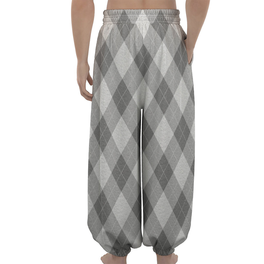 Grey Argyle Pattern Print Lantern Pants