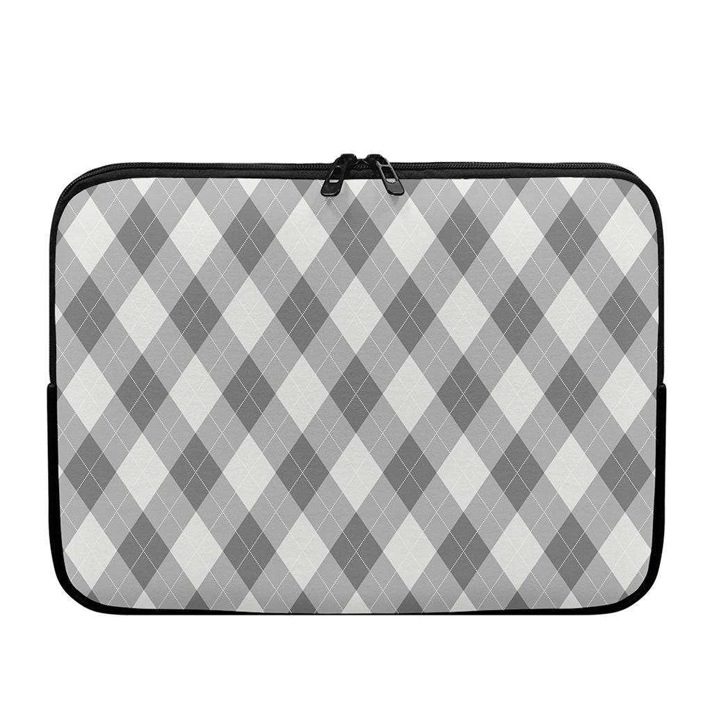 Grey Argyle Pattern Print Laptop Sleeve