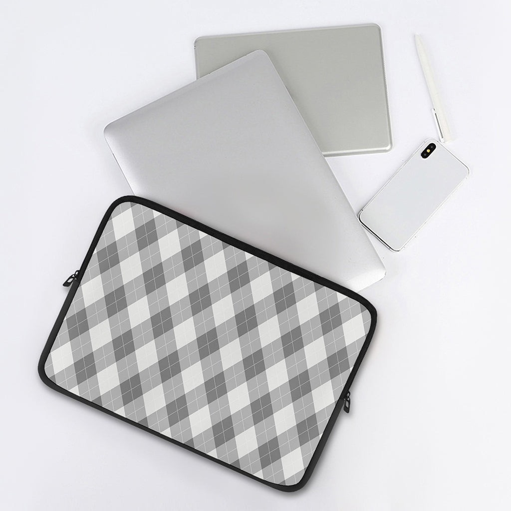 Grey Argyle Pattern Print Laptop Sleeve