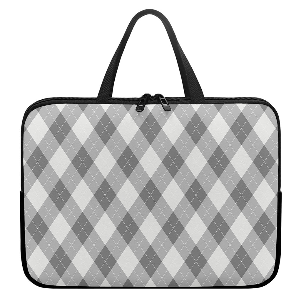 Grey Argyle Pattern Print Laptop Sleeve With Handle