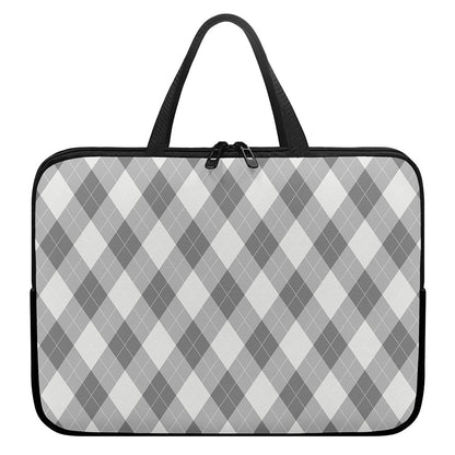 Grey Argyle Pattern Print Laptop Sleeve With Handle