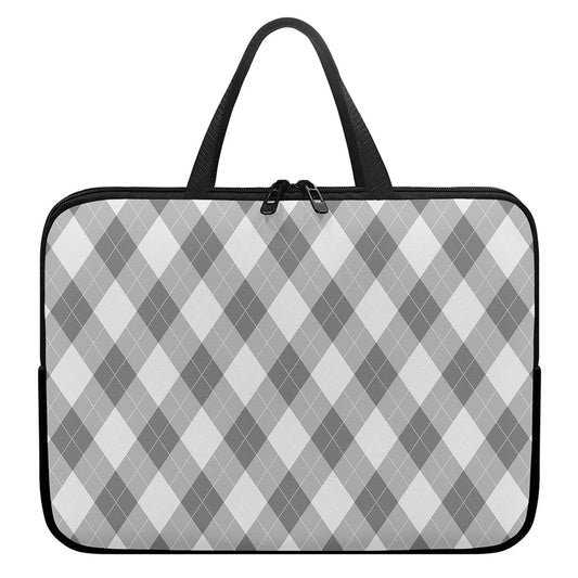 Grey Argyle Pattern Print Laptop Sleeve With Handle