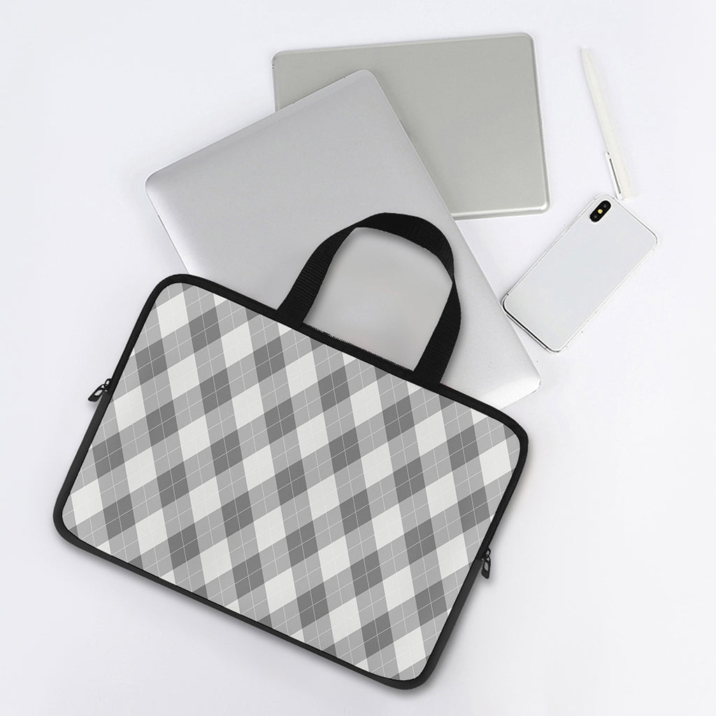 Grey Argyle Pattern Print Laptop Sleeve With Handle