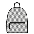 Grey Argyle Pattern Print Leather Backpack