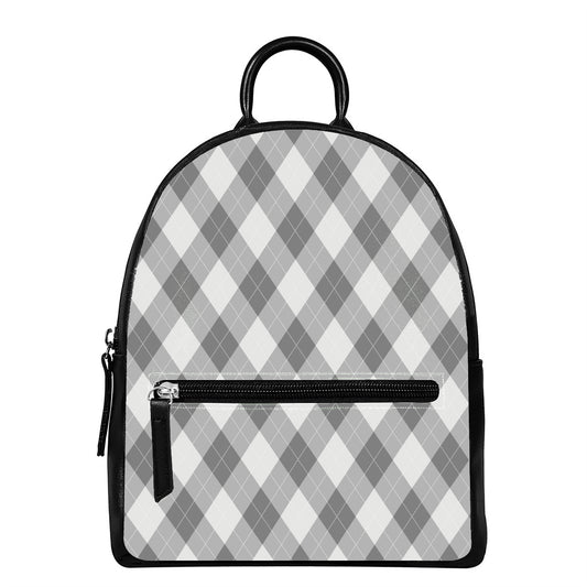 Grey Argyle Pattern Print Leather Backpack