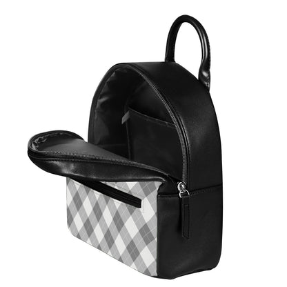 Grey Argyle Pattern Print Leather Backpack
