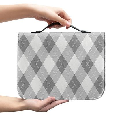 Grey Argyle Pattern Print Leather Bible Cover