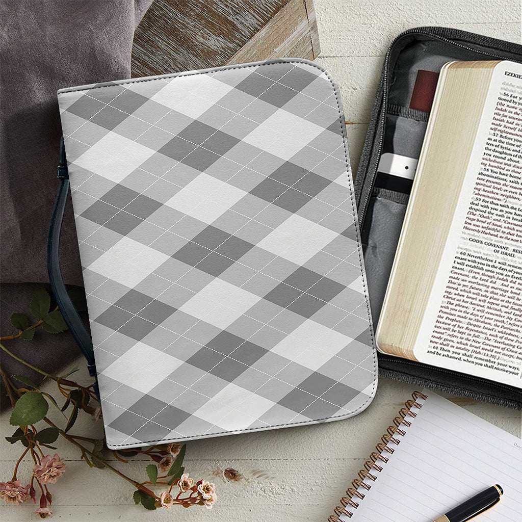 Grey Argyle Pattern Print Leather Bible Cover