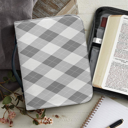 Grey Argyle Pattern Print Leather Bible Cover