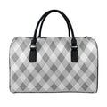 Grey Argyle Pattern Print Leather Duffel Bag